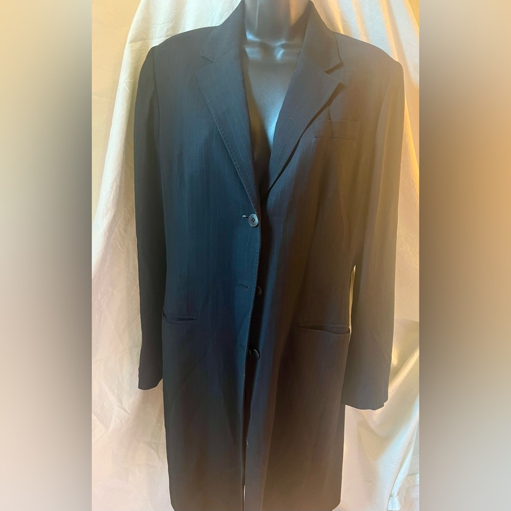 Dark blue ladies, long leg, find pinstripe with red jacket